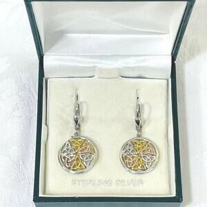 Sterling Silver 18k-gp Trinity Knot Earrings Irish Ireland Drop Dangle